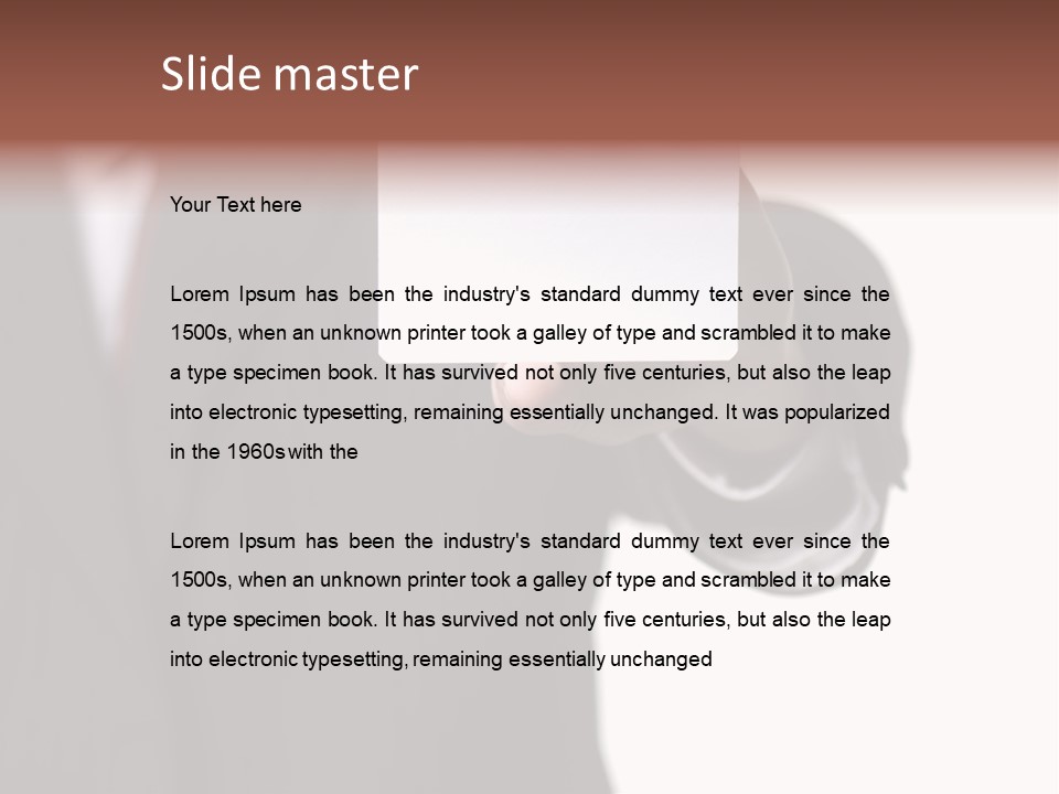 Businessman Holding Little White Card In His Hand PowerPoint Template