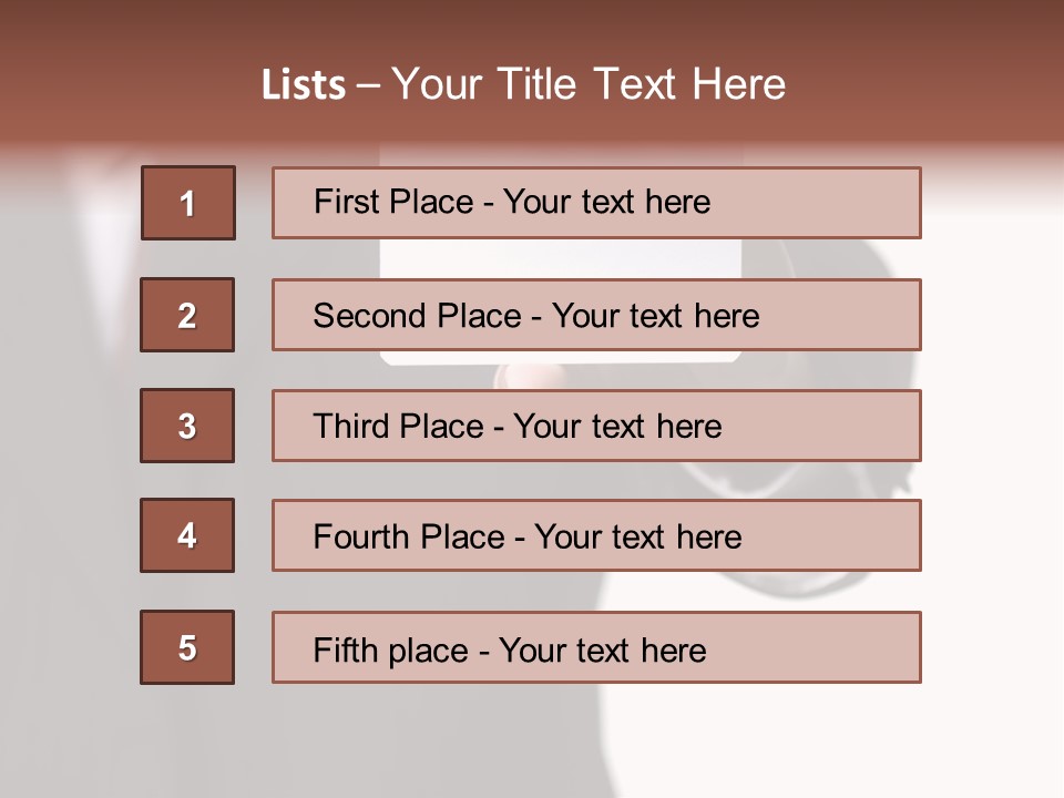 Businessman Holding Little White Card In His Hand PowerPoint Template