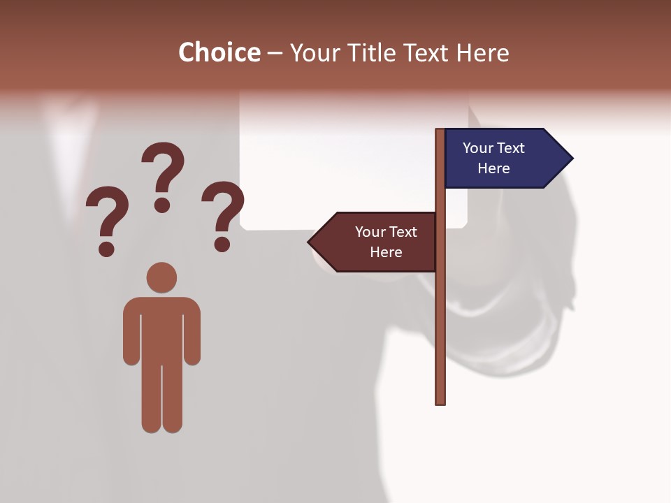 Businessman Holding Little White Card In His Hand PowerPoint Template