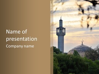 London Central Mosque (Regents Park Mosque) England, Uk, At Sunset PowerPoint Template