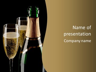 Champagne Bottle And Two Flutes (Glasses) On Black Background PowerPoint Template