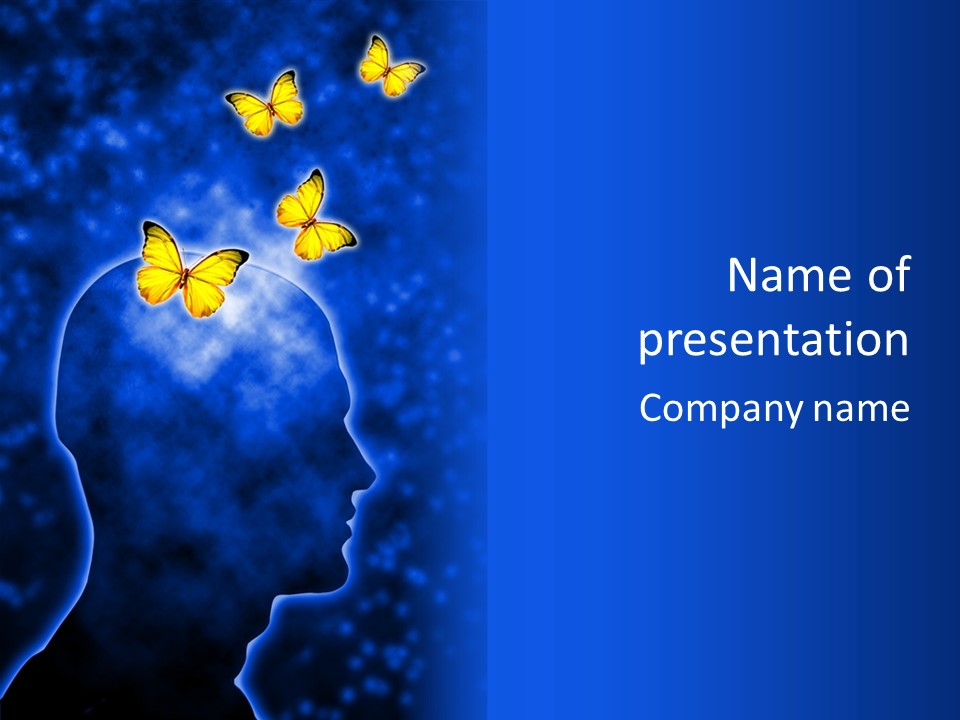 Human Head Shape With Butterflies Flying Out Of The Head PowerPoint Template