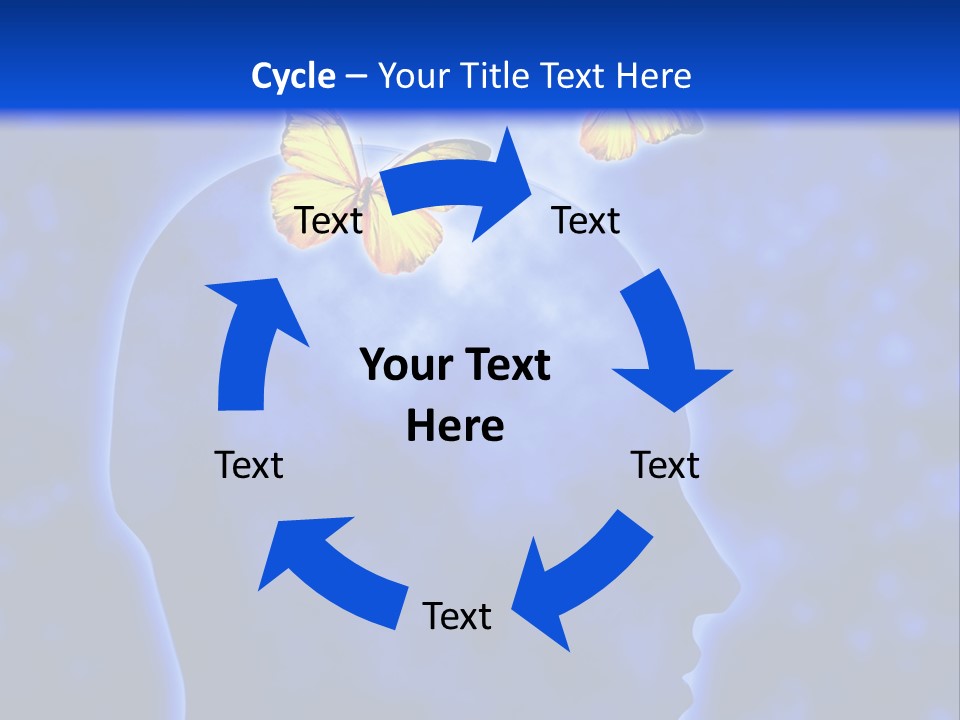 Human Head Shape With Butterflies Flying Out Of The Head PowerPoint Template