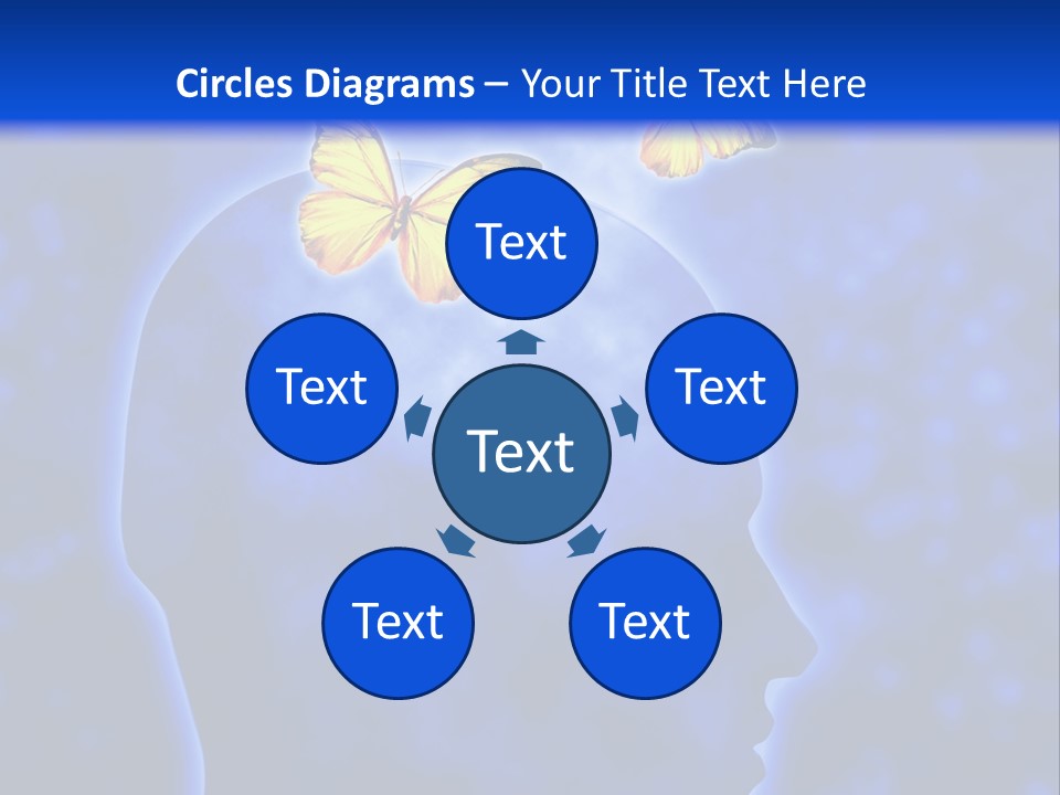 Human Head Shape With Butterflies Flying Out Of The Head PowerPoint Template