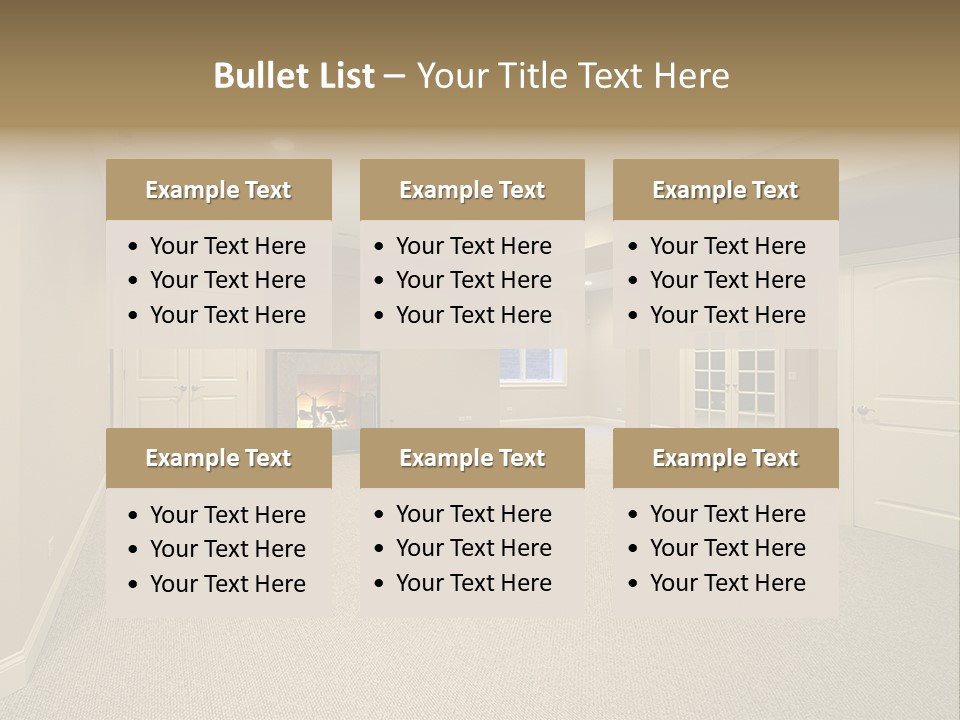 A Large Empty Room With A Fireplace In It PowerPoint Template