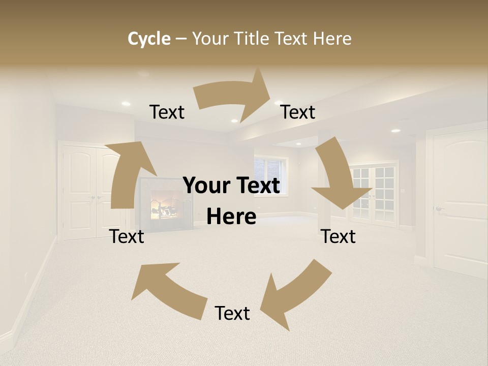 A Large Empty Room With A Fireplace In It PowerPoint Template