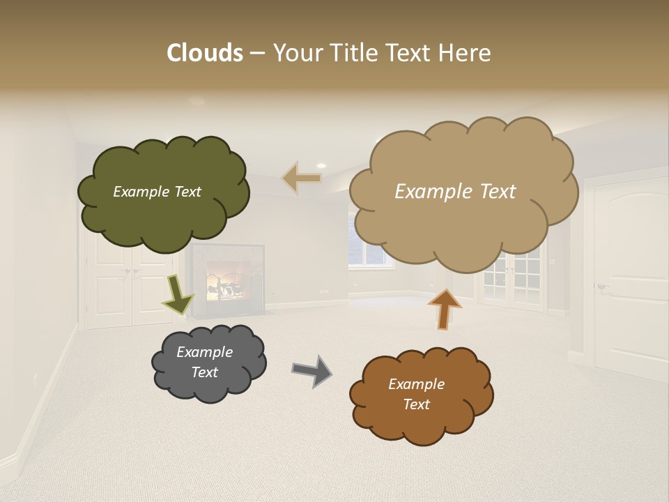 A Large Empty Room With A Fireplace In It PowerPoint Template