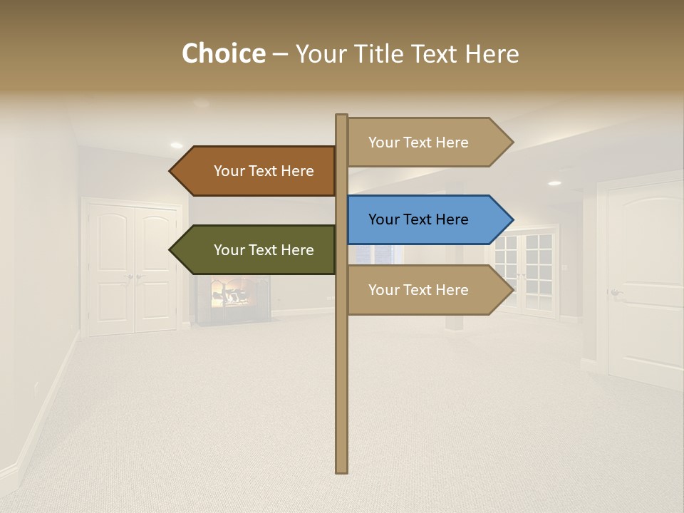 A Large Empty Room With A Fireplace In It PowerPoint Template