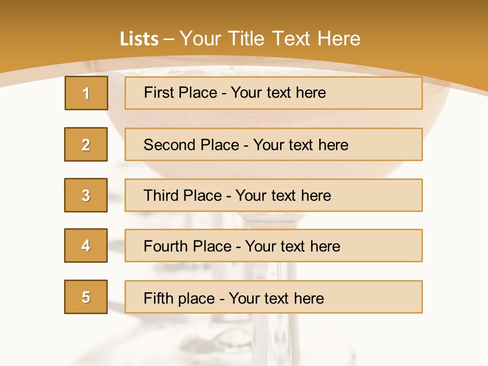 Champagne Coupe Glasses In A Row PowerPoint Template