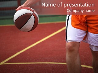 Basketball Player Running With Ball In Hand In The Court PowerPoint Template