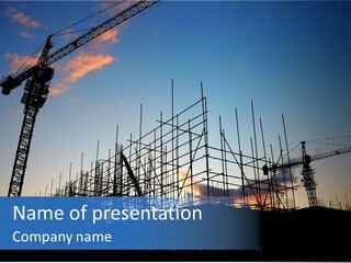 Construction Site At Dusk (Or Dawn) PowerPoint Template