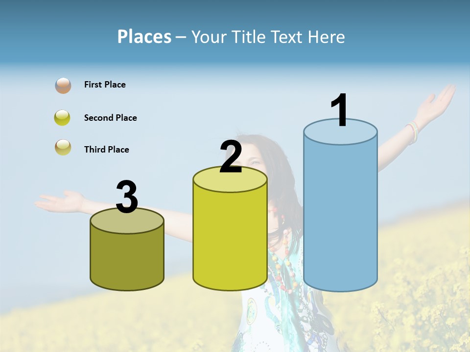 Beautiful Young Happy Woman On Rapeseed Field In Bloom PowerPoint Template