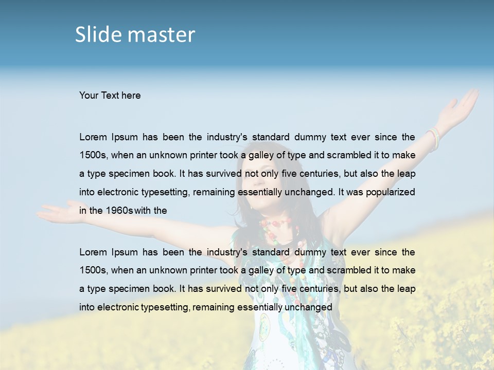 Beautiful Young Happy Woman On Rapeseed Field In Bloom PowerPoint Template