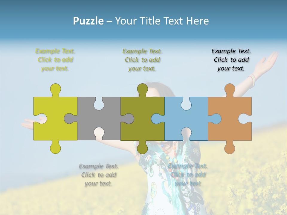 Beautiful Young Happy Woman On Rapeseed Field In Bloom PowerPoint Template