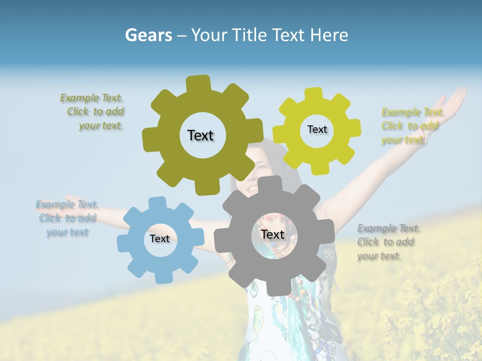 Beautiful Young Happy Woman On Rapeseed Field In Bloom PowerPoint Template