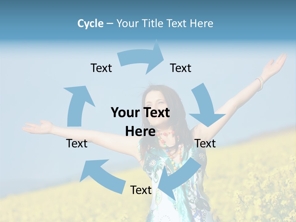 Beautiful Young Happy Woman On Rapeseed Field In Bloom PowerPoint Template