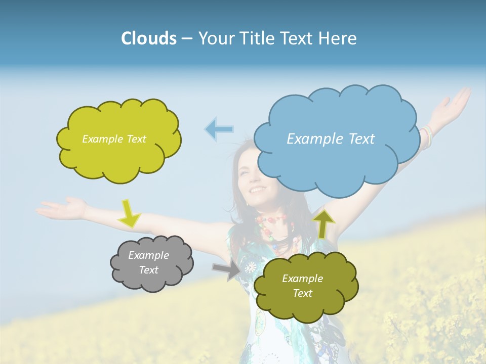 Beautiful Young Happy Woman On Rapeseed Field In Bloom PowerPoint Template