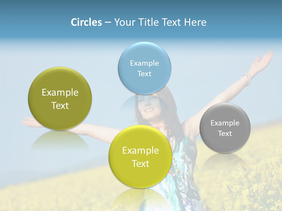 Beautiful Young Happy Woman On Rapeseed Field In Bloom PowerPoint Template