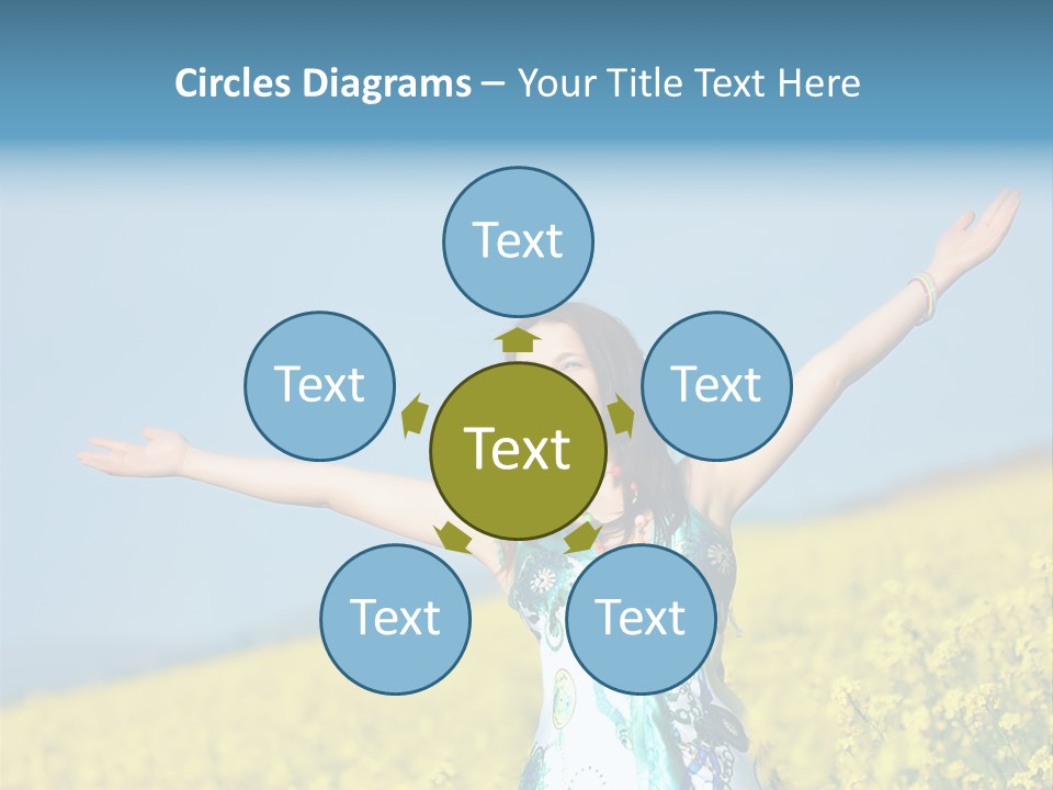 Beautiful Young Happy Woman On Rapeseed Field In Bloom PowerPoint Template