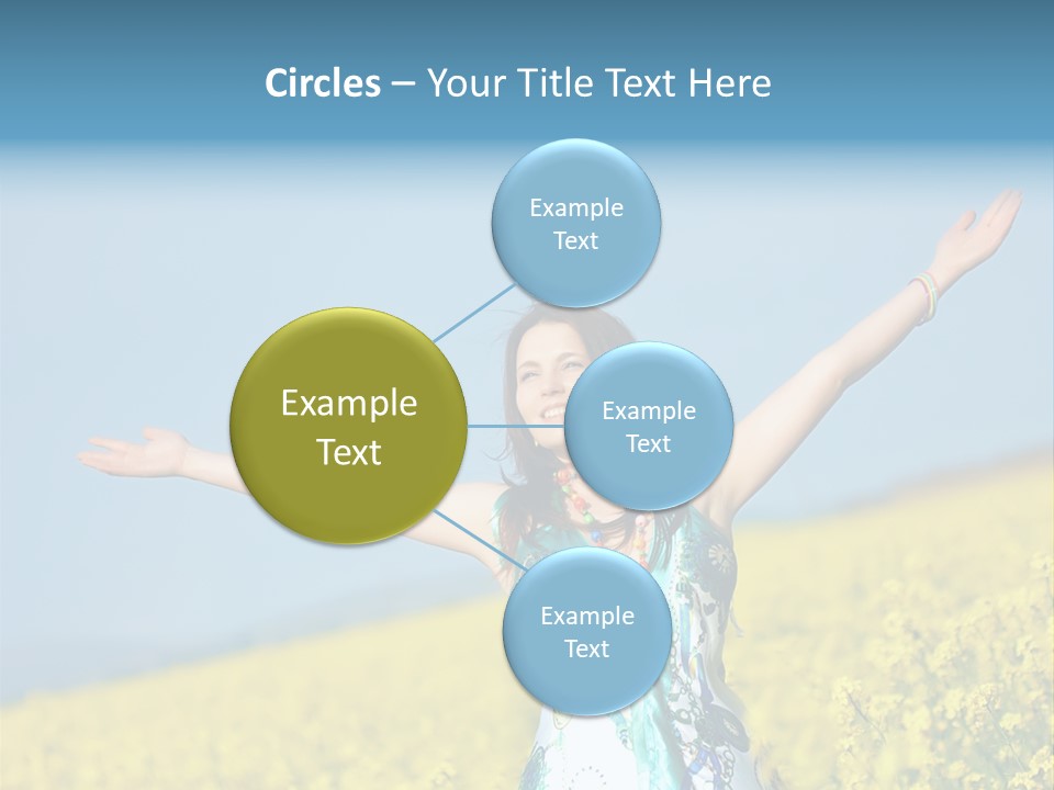 Beautiful Young Happy Woman On Rapeseed Field In Bloom PowerPoint Template