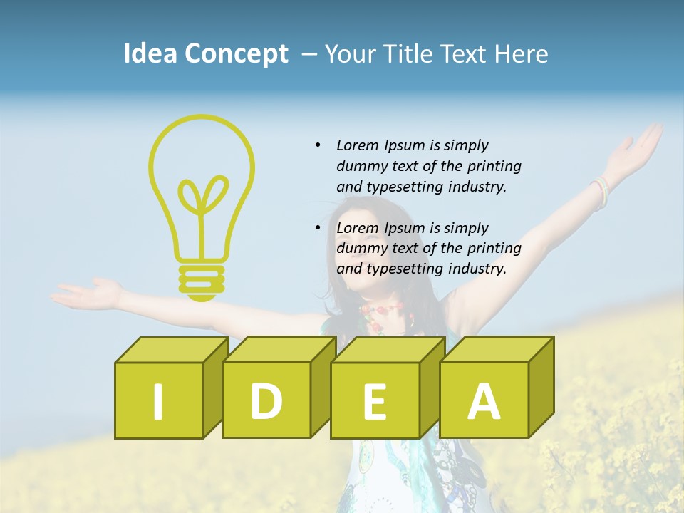 Beautiful Young Happy Woman On Rapeseed Field In Bloom PowerPoint Template