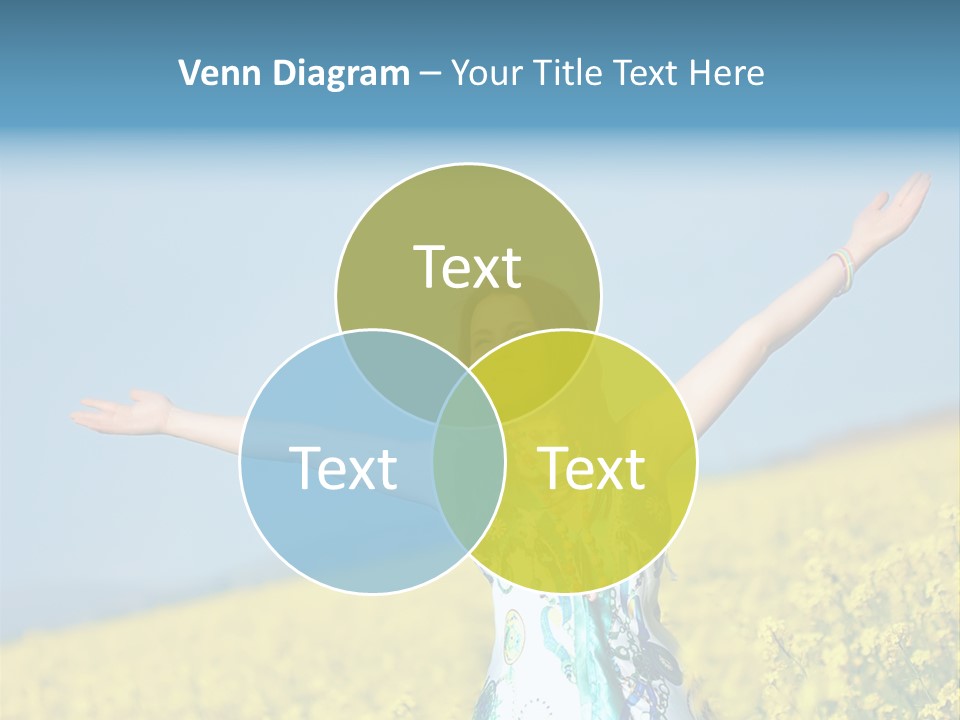 Beautiful Young Happy Woman On Rapeseed Field In Bloom PowerPoint Template