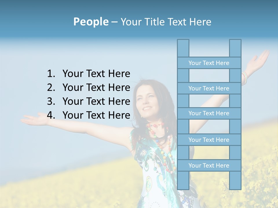 Beautiful Young Happy Woman On Rapeseed Field In Bloom PowerPoint Template