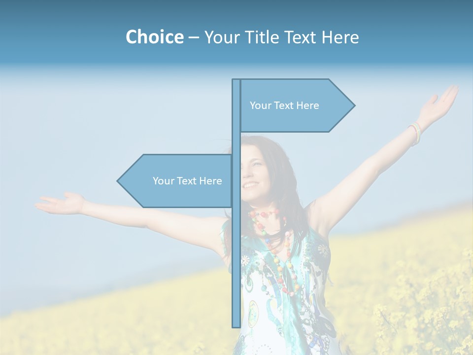 Beautiful Young Happy Woman On Rapeseed Field In Bloom PowerPoint Template