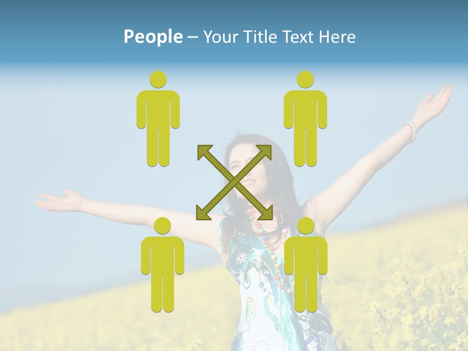 Beautiful Young Happy Woman On Rapeseed Field In Bloom PowerPoint Template