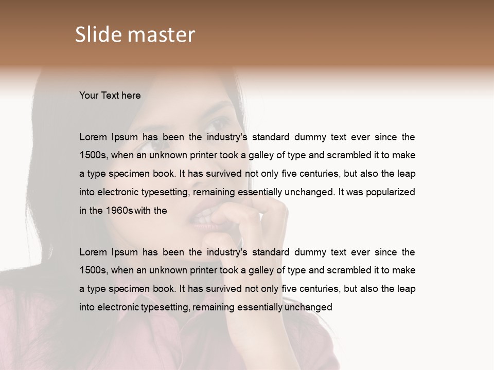 A Young Woman Is Very Nervous And Have Bad Habit By Biting Her Fingernail. PowerPoint Template