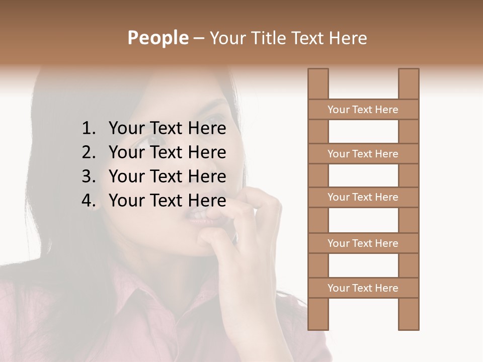 A Young Woman Is Very Nervous And Have Bad Habit By Biting Her Fingernail. PowerPoint Template