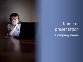 Funny Smiling Boy Spending Time With Notebook PowerPoint Template