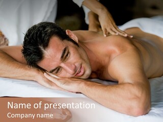 A Man Laying On A Bed With His Hand On His Face PowerPoint Template