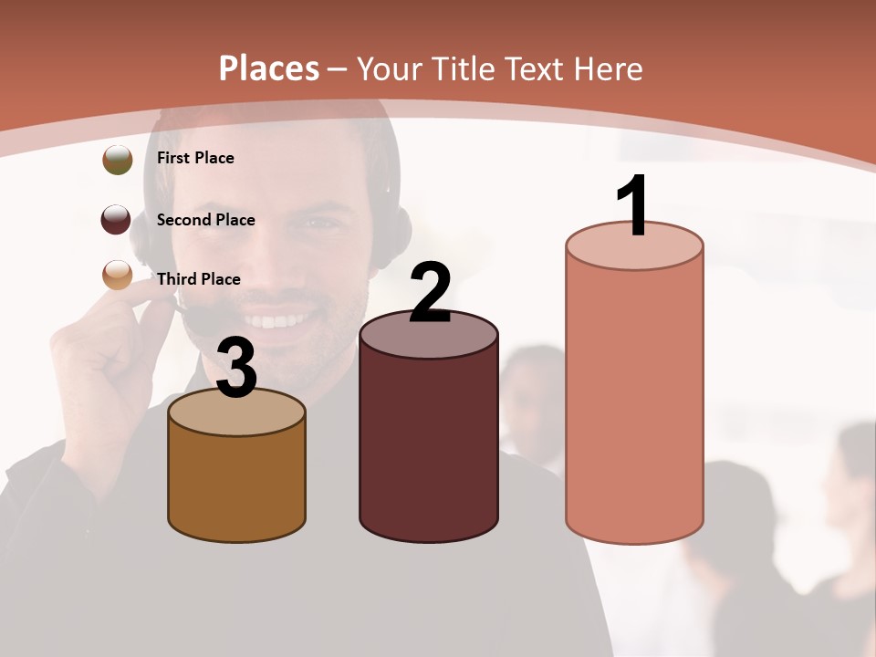 A Man Wearing A Headset With A Group Of People In The Background PowerPoint Template