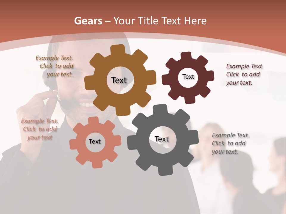 A Man Wearing A Headset With A Group Of People In The Background PowerPoint Template