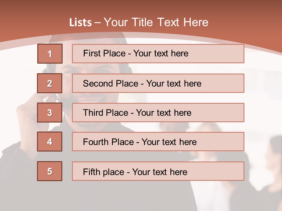 A Man Wearing A Headset With A Group Of People In The Background PowerPoint Template