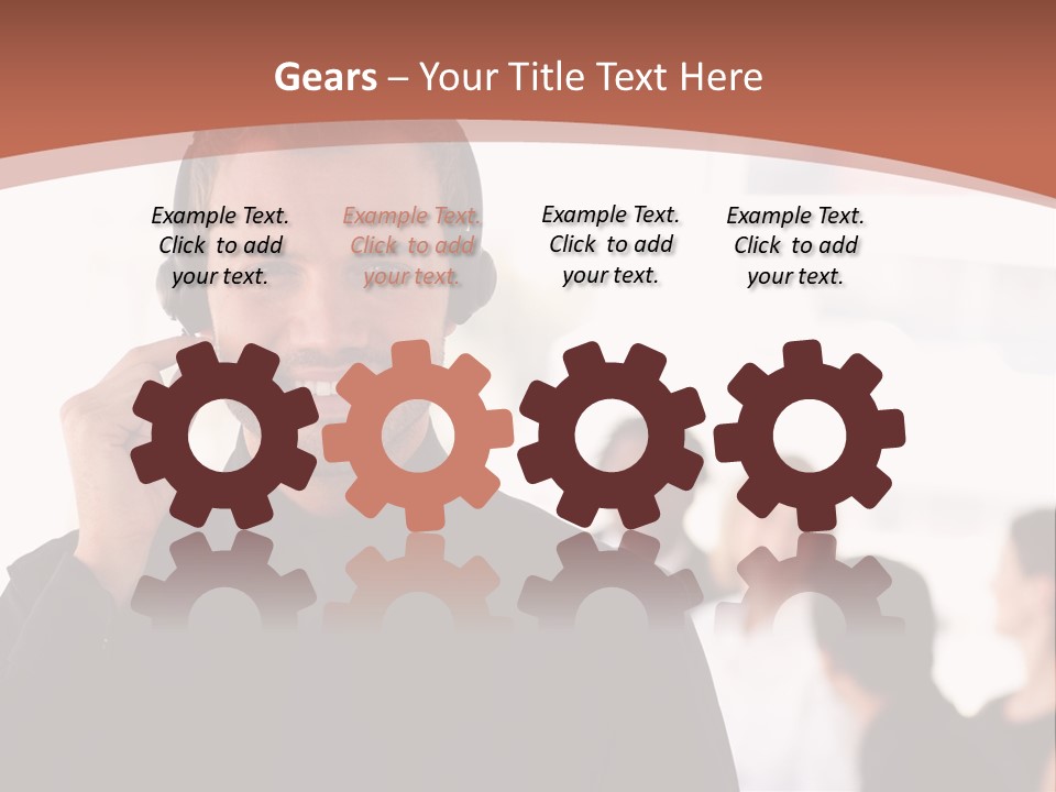 A Man Wearing A Headset With A Group Of People In The Background PowerPoint Template