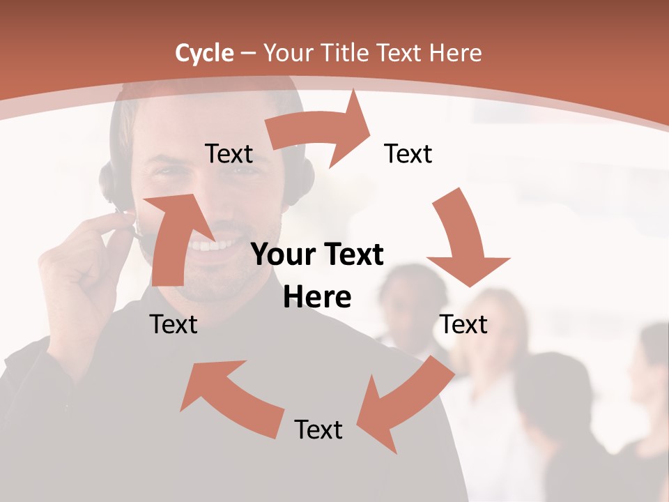 A Man Wearing A Headset With A Group Of People In The Background PowerPoint Template