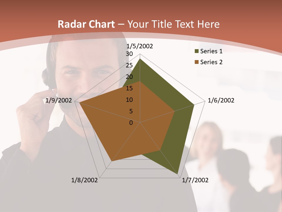 A Man Wearing A Headset With A Group Of People In The Background PowerPoint Template