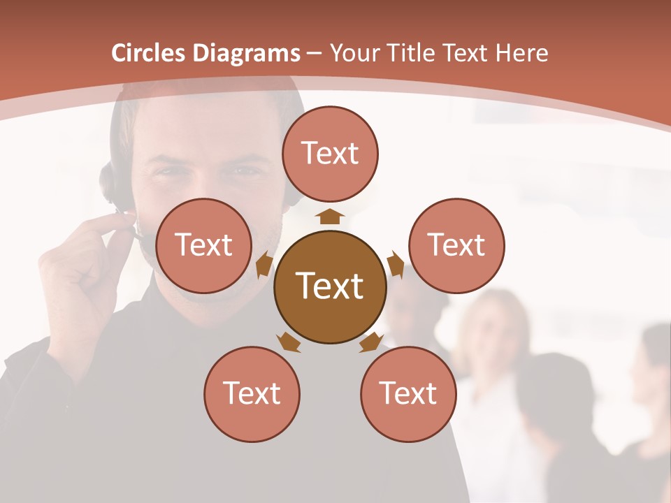 A Man Wearing A Headset With A Group Of People In The Background PowerPoint Template