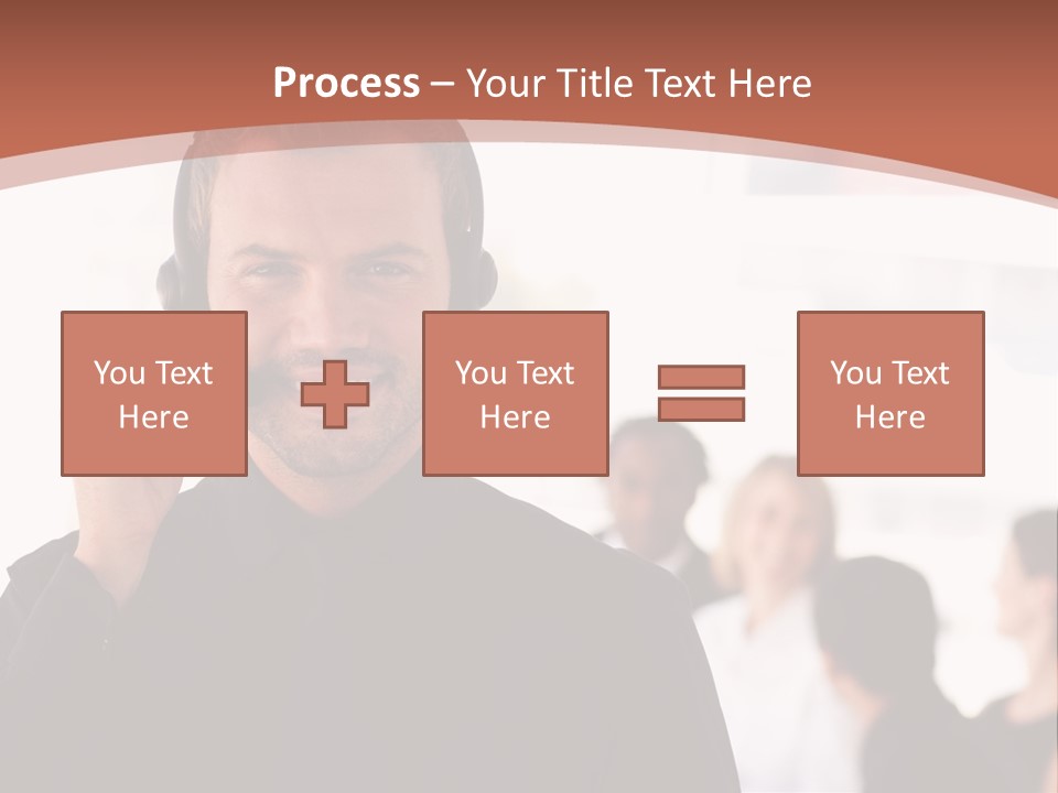 A Man Wearing A Headset With A Group Of People In The Background PowerPoint Template