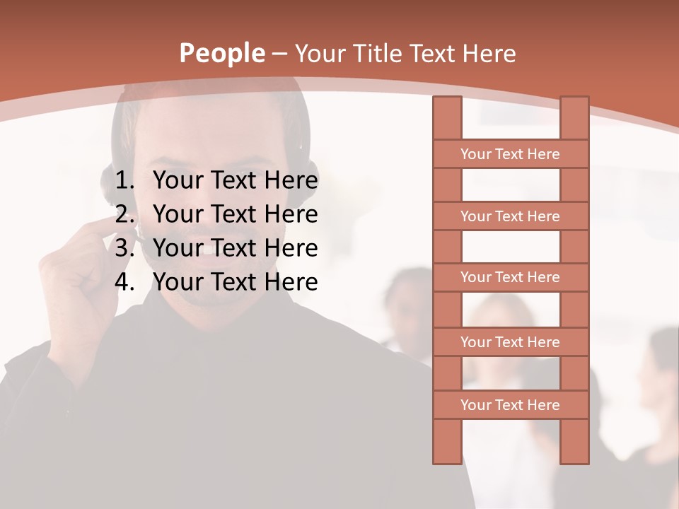 A Man Wearing A Headset With A Group Of People In The Background PowerPoint Template