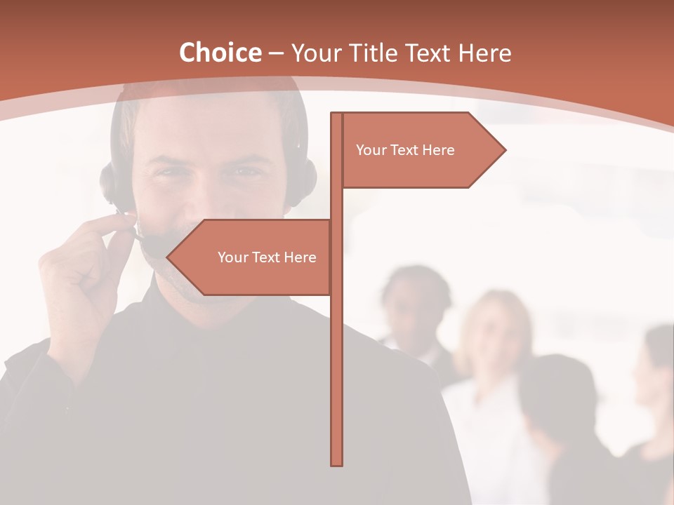 A Man Wearing A Headset With A Group Of People In The Background PowerPoint Template