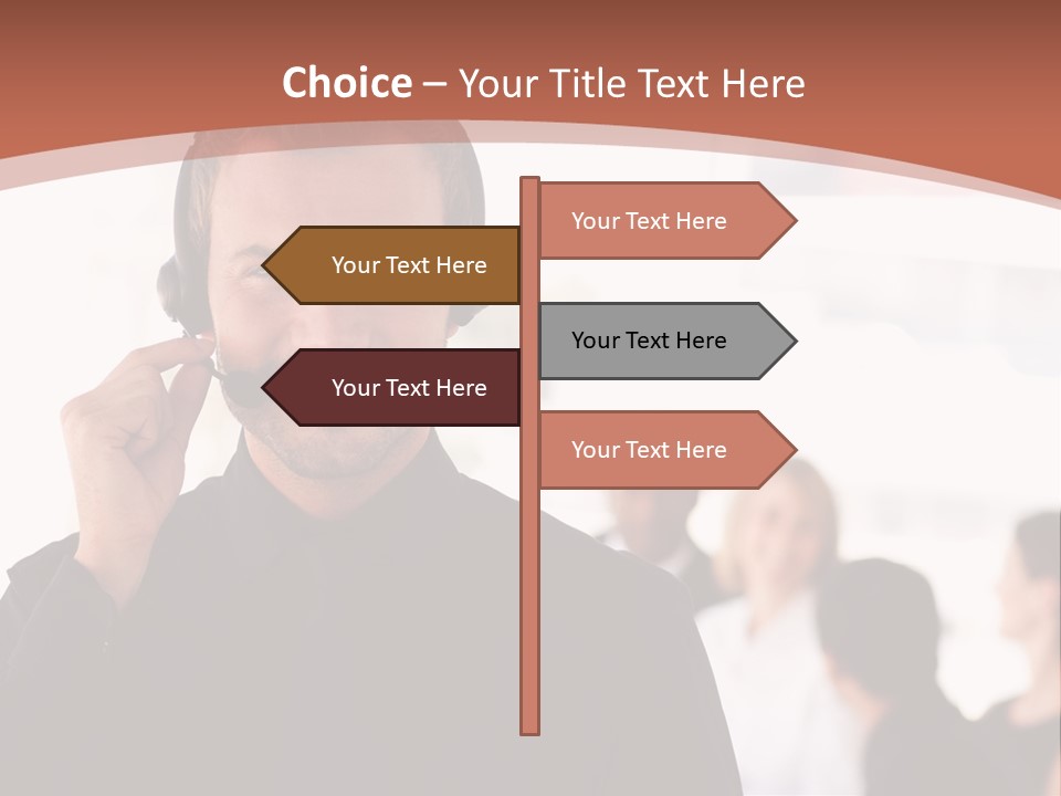 A Man Wearing A Headset With A Group Of People In The Background PowerPoint Template