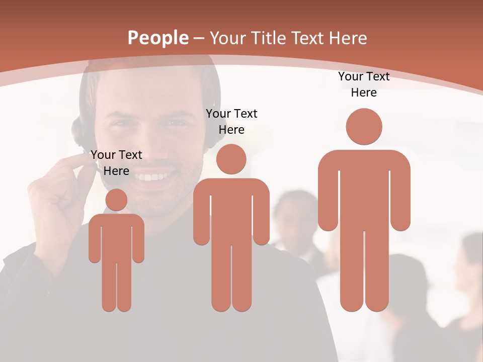 A Man Wearing A Headset With A Group Of People In The Background PowerPoint Template