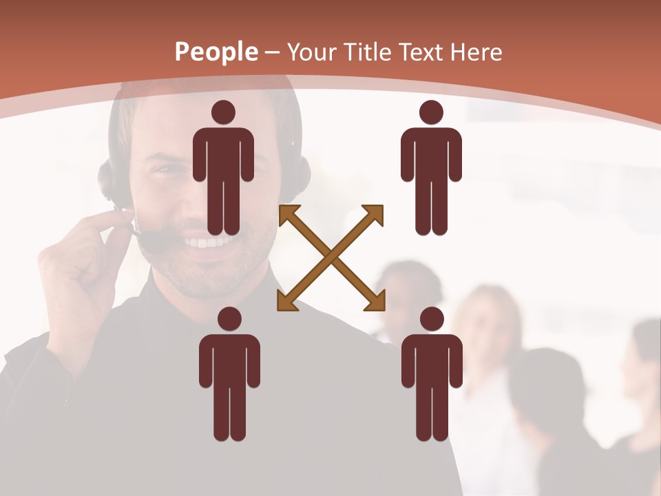 A Man Wearing A Headset With A Group Of People In The Background PowerPoint Template