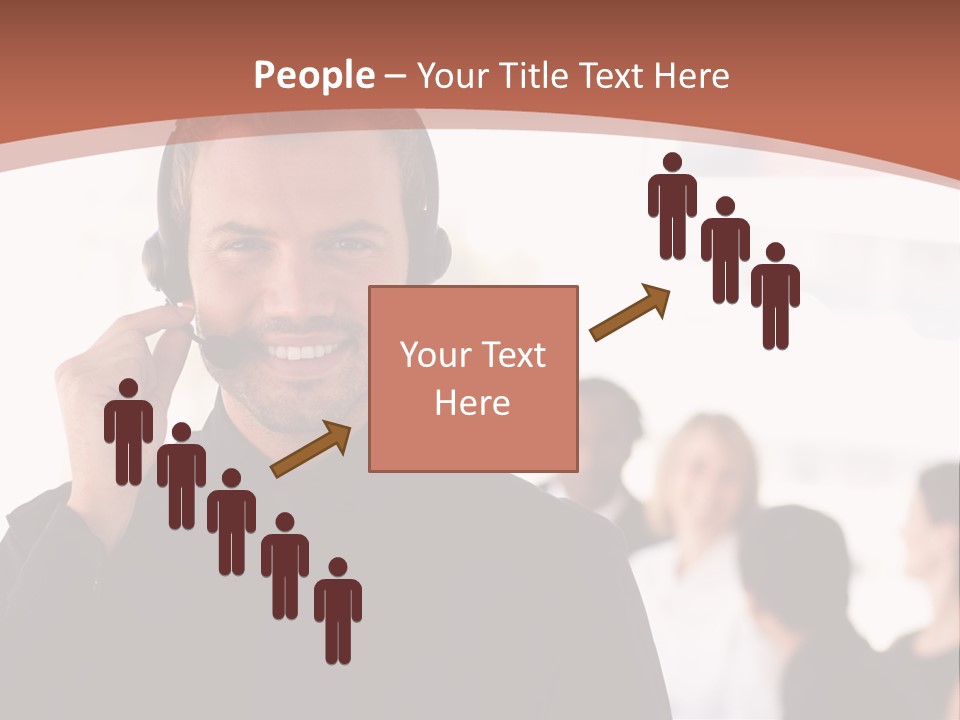 A Man Wearing A Headset With A Group Of People In The Background PowerPoint Template
