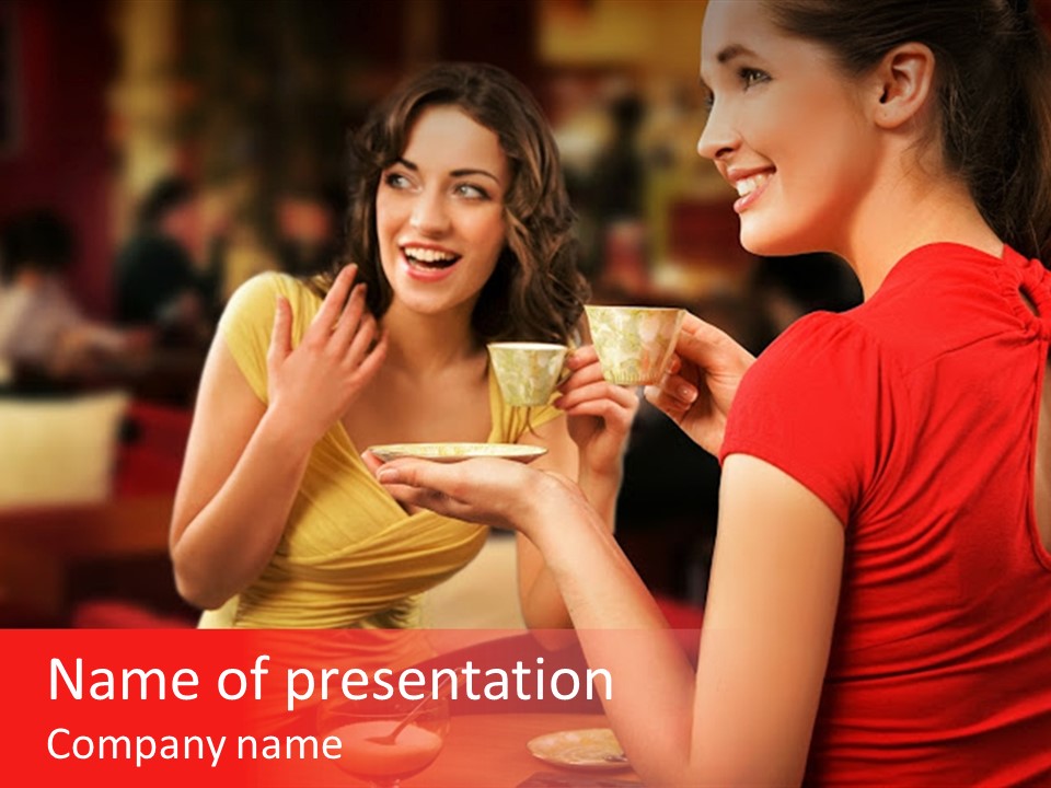 Two Women Having A Conversation In A Restaurant PowerPoint Template