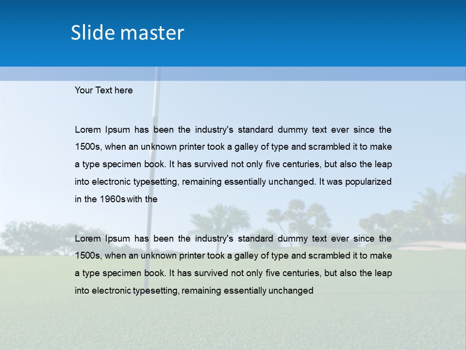 Golf Ball On Green At Ground Level Extreme Wide Angle (Focus On Ball) PowerPoint Template