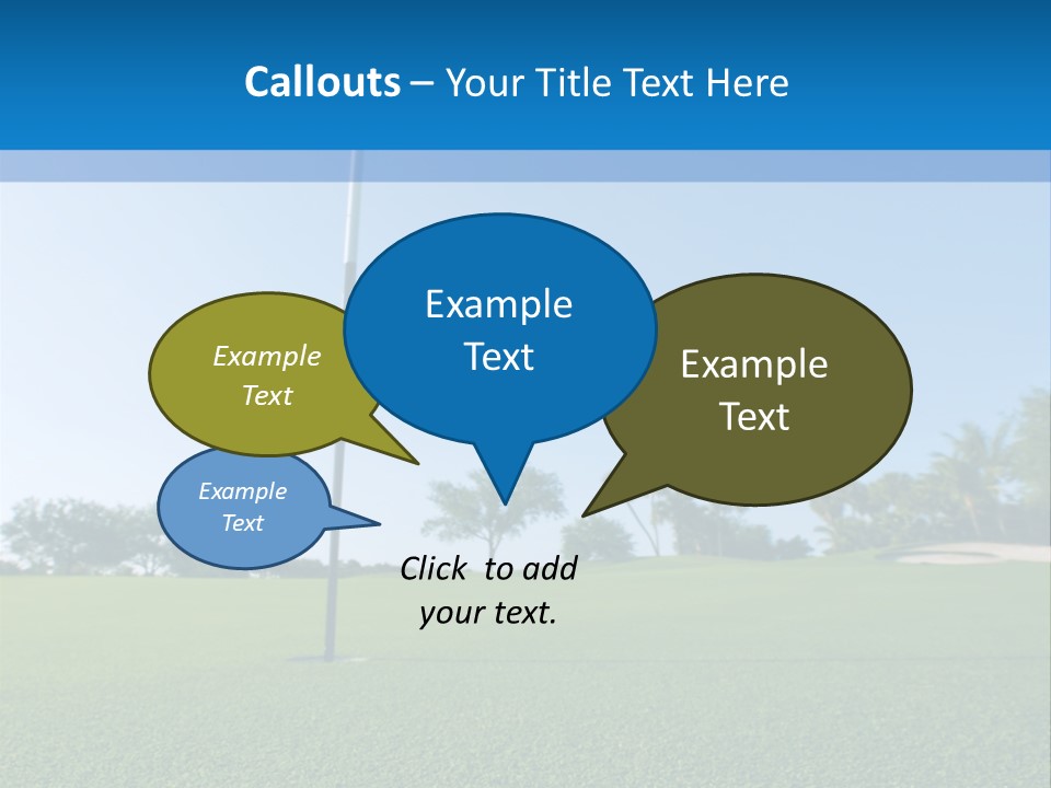 Golf Ball On Green At Ground Level Extreme Wide Angle (Focus On Ball) PowerPoint Template